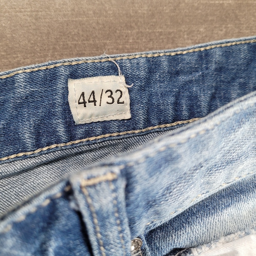 Smoke Rise Mens Distressed Paint Splatter Rhinestone Script Jeans Blue 43x33 - Picture 3 of 9